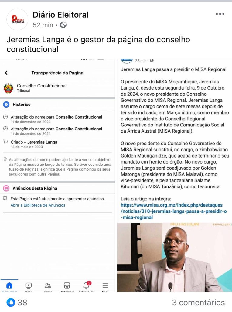 Jeremias Langa não é gestor da página do CC