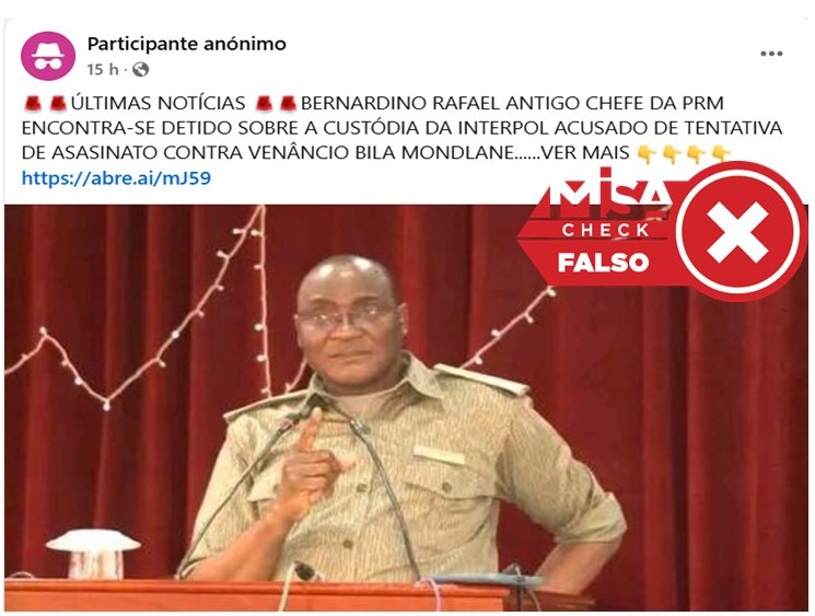 Bernardino Rafael não está detido nem é acusado de tentar assassinar Venâncio Mondlane