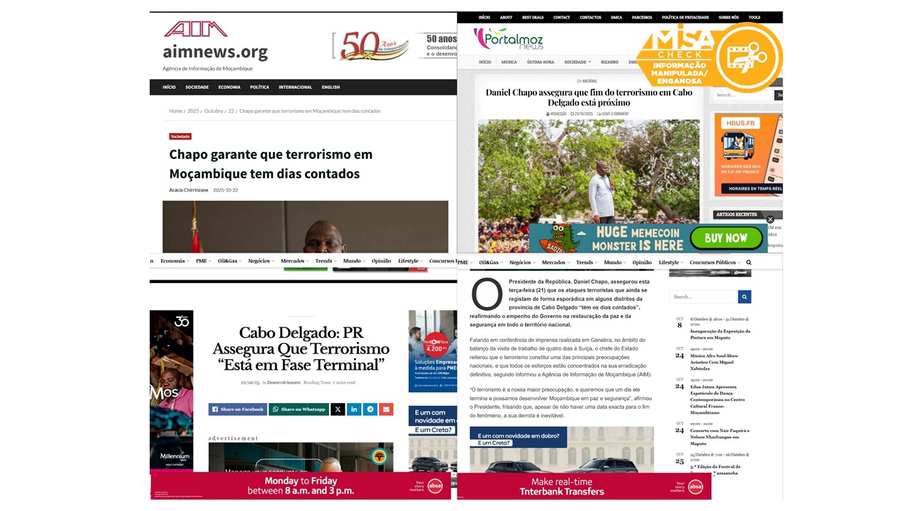 Não é verdade que Daniel Chapo disse que o terrorismo em Cabo Delgado está em fase terminal